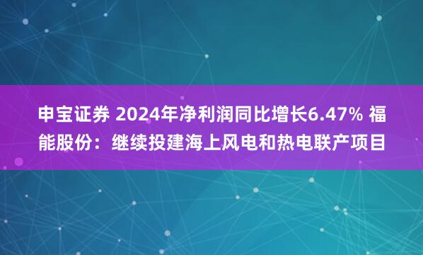 申宝证券 2024年净利润同比增长6.47% 福能股份:继续投建海上风电和热电联产项目